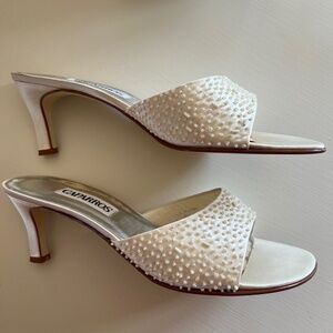 Caparros  Beaded Glass & Silk Cream Slide Heels